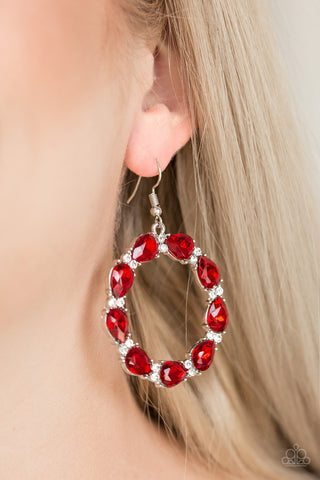 Ring Around The Rhinestones-Red Earrings