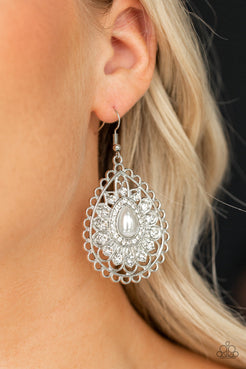 Glamour Grandeur - White Earrings