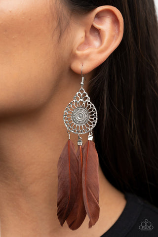 Pretty In PLUMES - Brown Earrings